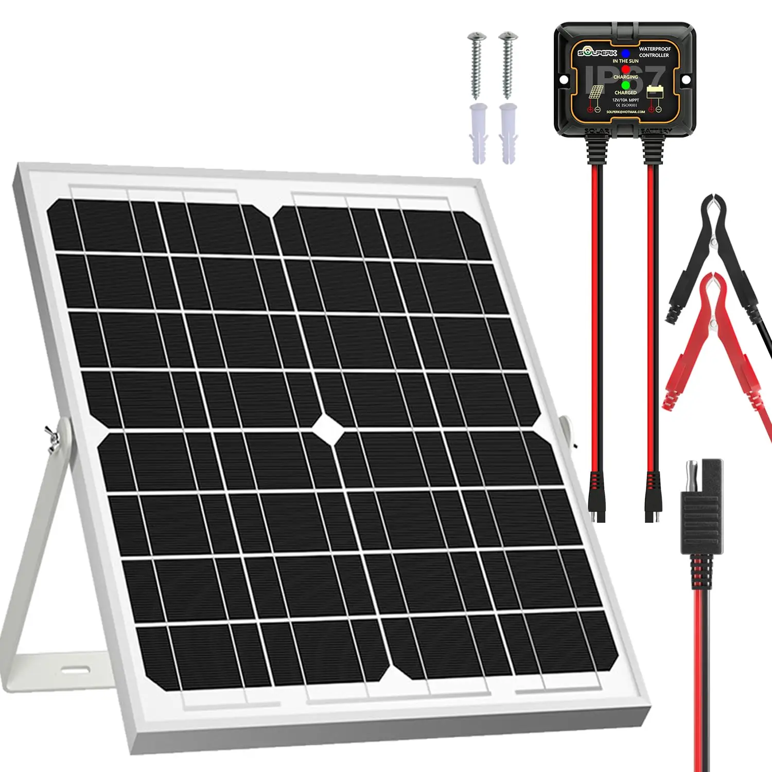SOLPERK Solar Panel Kit 20W 12V, Solar Battery Trickle Charger Maintainer + Upgrade Controller + Adjustable Mount Bracket for Boat Car RV Motorcycle M