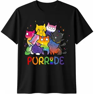 100% Cotton Purride Cat Pride Ally LGBT Rainbow Animal Lovers Women T-Shirt