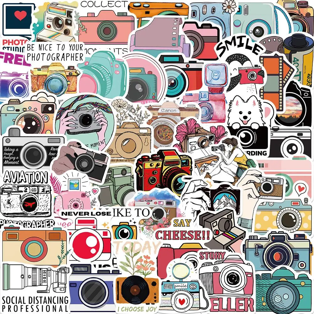 Camera Design Sticker, 50/1000pcs Creative Cartoon Camera Pattern Decorative Sticker, DIY Waterproof Decals for Water Bottle Laptop Phone Case Scrapbooking, Ornaments