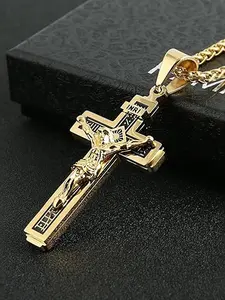 Catholic Jesus Christ Cross Necklace, Faith Necklace, Stainless Steel Pendant Chain, 24-Inch, Unisex, Daily Wear, Gift for Christmas Birthday