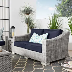 Modway Conway Outdoor Patio Wicker Rattan Loveseat in Light Gray Navy