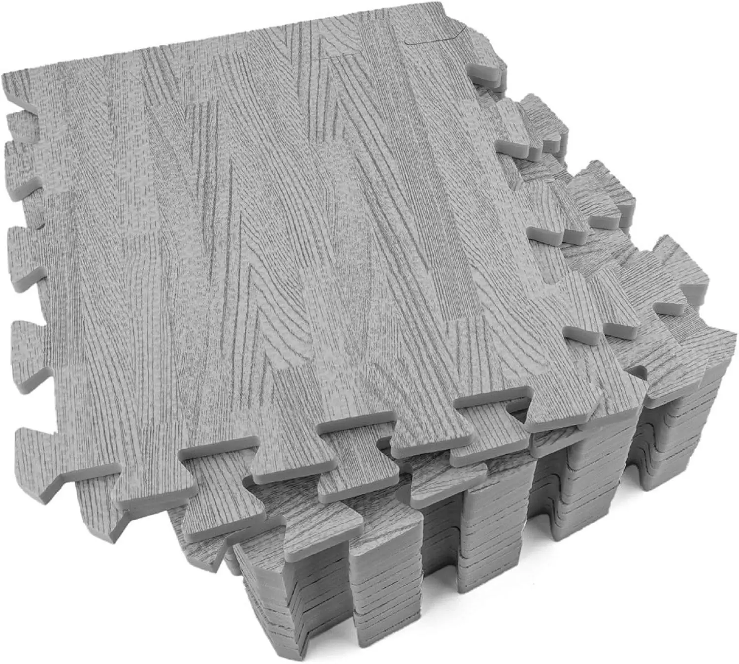 EVA Foam Interlocking Floor Tiles Set - 16 Pieces, 3/8-Inch Thick, Printed Grain, Home & Bathroom Puzzle Floor Mat Supplies
