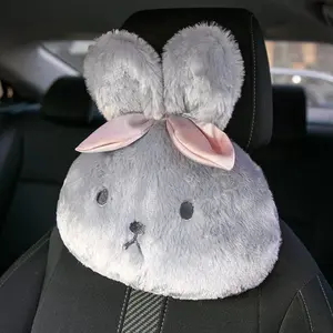 Car headrest pillow Cartoon long hair rabbit neck support pillow for car plush comfortable car interior supplies