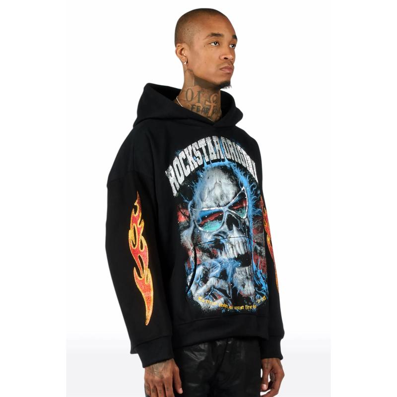 Slate Black Rhinestone Oversized Hoodie