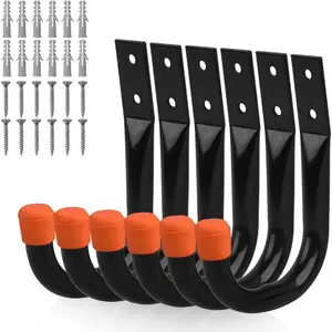 6 Pack Garage Hooks, Utility Hooks, Heavy Duty Wall Hooks (Black)