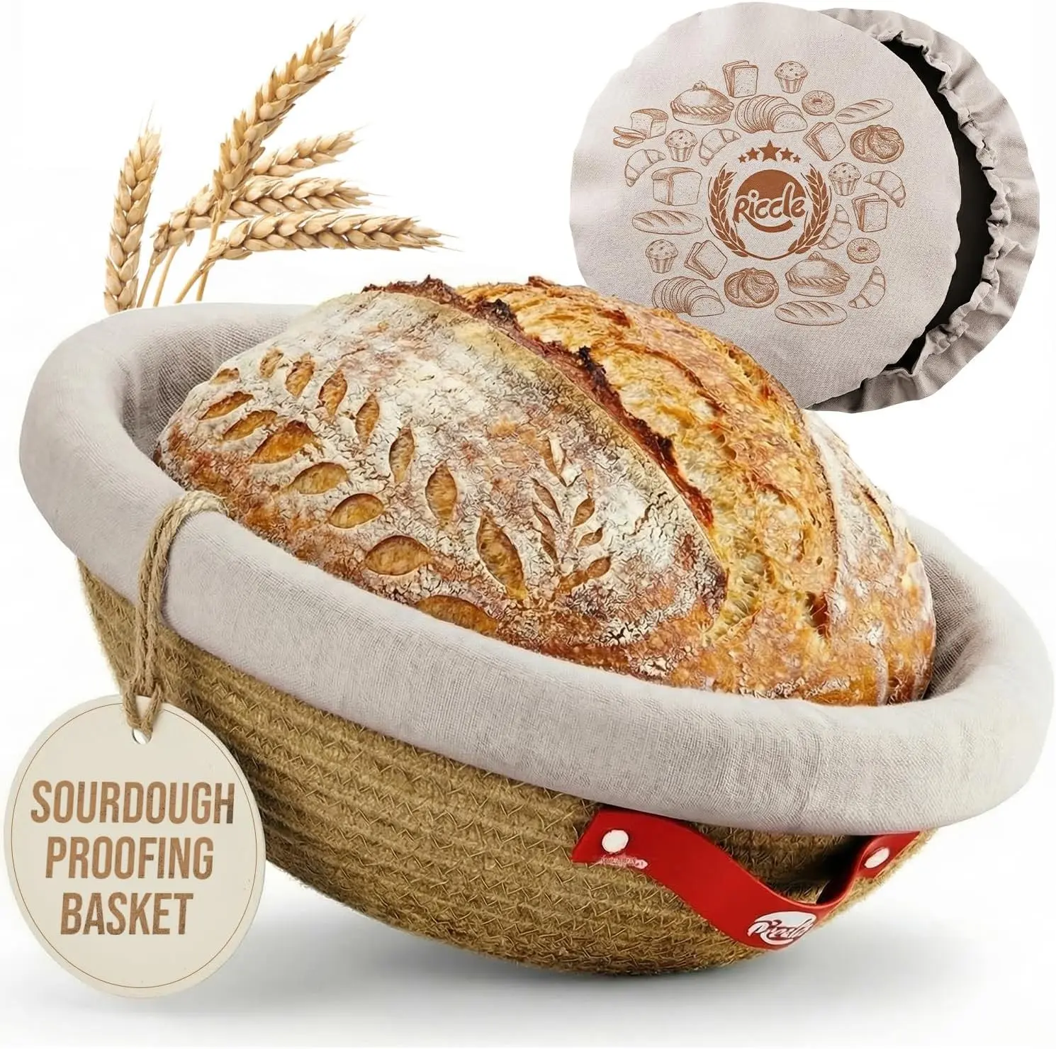 Cotton Rope Banneton Bread Proofing Basket Set 9 Inch Round with Liners & Covers for Artisan Sourdough Bread Baking Supplies