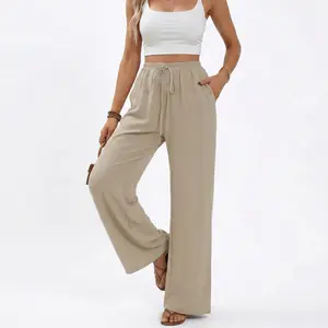 Women's High Waisted Wide Leg Pants| Anti-Wrinkle Flowy Palazzo Trousers| Lightweight Summer Casual Loose Slacks with Drawstring Chic