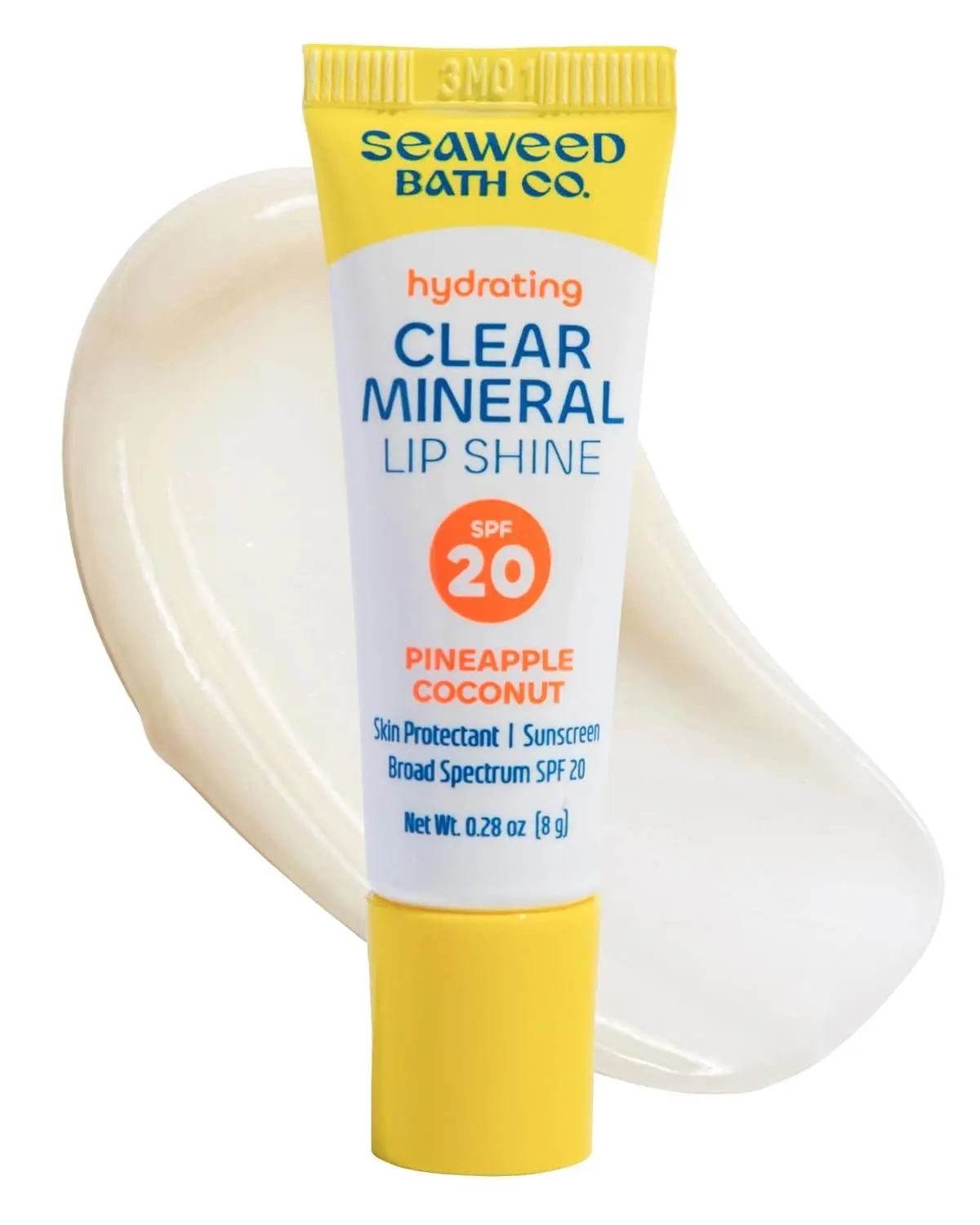 Seaweed Bath Co. Hydrating Clear Mineral Lip Shine, 0.28 oz | SPF 20 Zinc Oxide Lip Balm, Nourishing Care to Hydrate & Protect Dry, Chapped Lips, Natural Pineapple Coconut Flavor