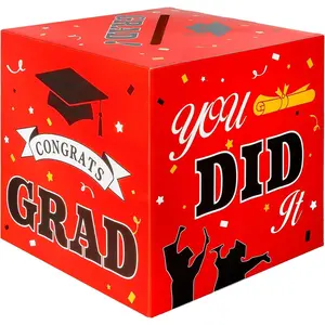 Graduation Card Box, 2025 Graduation Party Decorations, Red Black Graduations Card Holder, Foldable Cardboard Decoration Congrats Grad Card  Box Class of 2025 for Graduations Party Favors Supplies