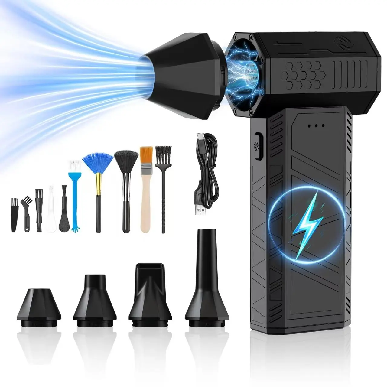USB Rechargeable Car Fan, 1 Count Multifunctional Electric Air Blower Car Leaf Blower with 4 Multifunctional Nozzles, Suitable for Car Dust Blowing, Car Cleaning Blower, Battery Operated Leaf Blower