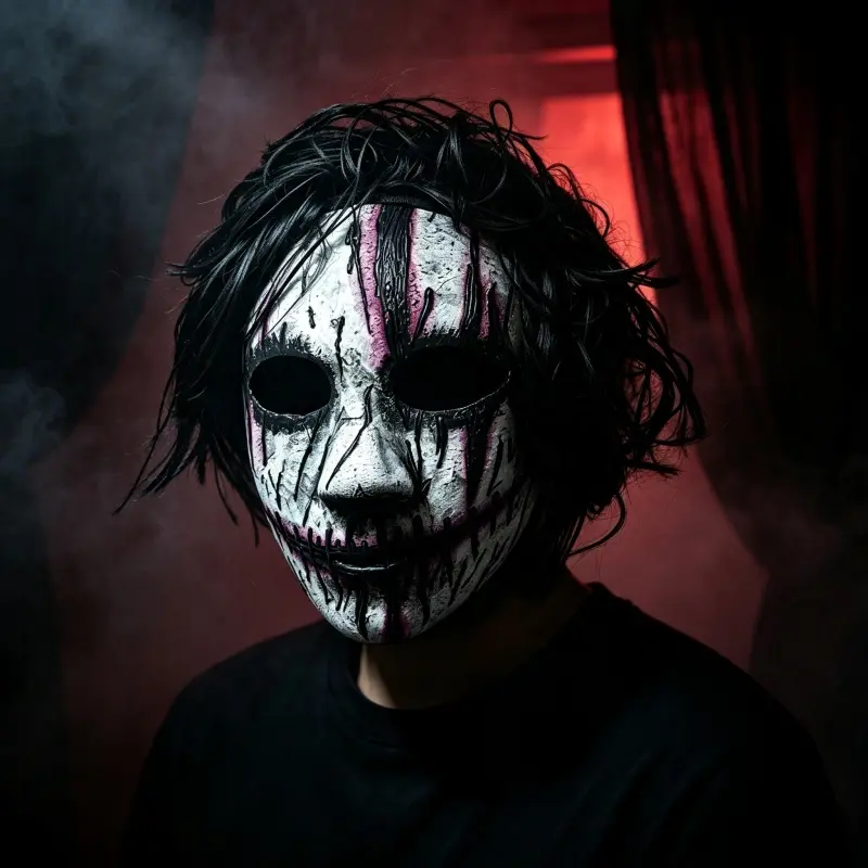 Terrifying Stitched Horror Mask, Hard Plastic Cracked Zombie Face Mask, Creepy Purple Blood Streak Full Face Costume Mask for Halloween Haunted House Scare Cosplay