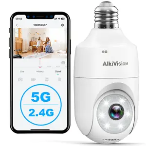AlkiVision 2K Wireless Light Bulb Security Camera Outdoor – 5G/2.4GHz Dual-Band, 360° Motion Detection, Auto Tracking,Color Night Vision, Siren Alarm, 24/7 Recording