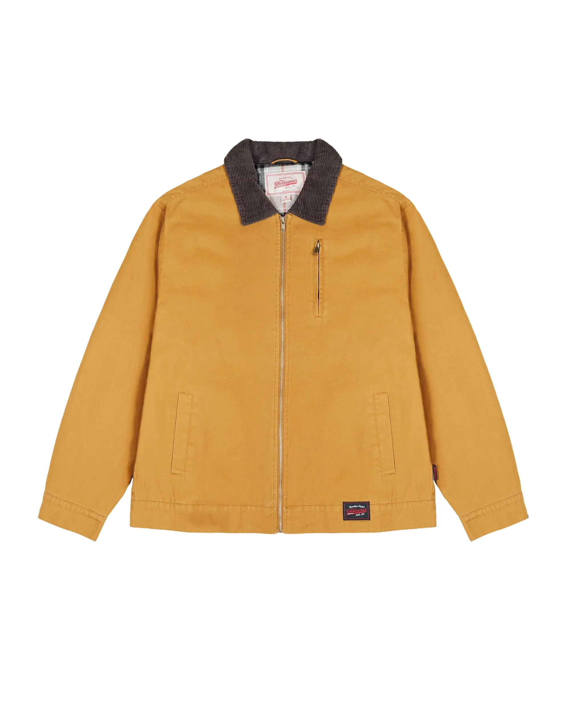 Brooklyn Cloth Lined Washed Canvas Jacket, 350 GSM Cotton Canvas Workwear Coat, 260 GSM Flannel Lining, Corduroy Collar, Utility Pockets, Camel, Small to Large
