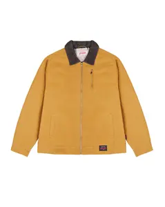 Brooklyn Cloth Lined Washed Canvas Jacket, 350 GSM Cotton Canvas Workwear Coat, 260 GSM Flannel Lining, Corduroy Collar, Utility Pockets, Camel, Small to Large