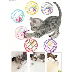 2/5 Pack Colorful Cage Mouse Cat Toys, Interactive Rolling Ball and Mouse Toy Set for Indoor Cats and Kittens, Boredom Relief, Exercise and Hunting Instinct Training for Daily Pet Entertainment