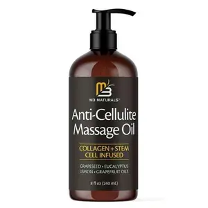 8 fl oz/240 ml M3 Naturals Cellulite Massage Oil, Firming Body Massage Oil with Collagen & Stem Cells – Helps Smooth the Appearance of Cellulite & Improve Skin Texture – Refreshing Aromatherapy Body Oil for Legs & Full Body