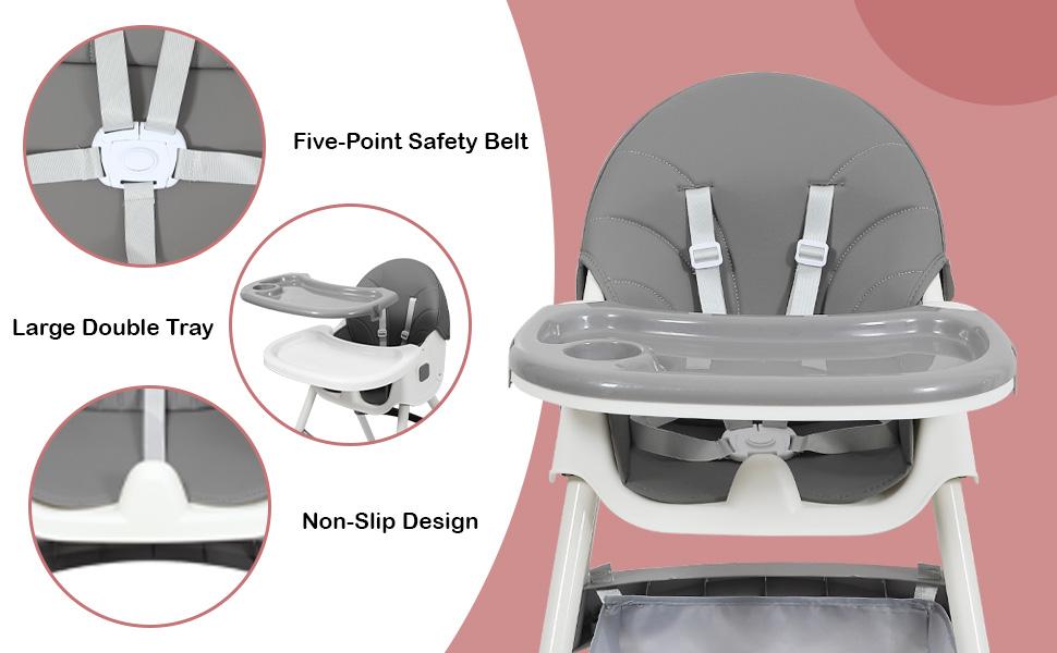 Baby High Chair 6 in 1 Convertible High Chair with 5-Point Safety Harness, Adjustable Dining Tray, Easy to Clean Surface, Robust Design Baby High Chair 6 in 1 Convertible High Chair with 5-Point Safety Harness, Adjustable Dining Tray, Easy to Clean Surface, Robust Design