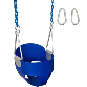 Swing Set Stuff Inc. Highback Full Bucket Swing Seat with 5 1/2 Ft Coated Chain Blue for Kids 2-5 Years Rust Resistant Hardware Polyethylene Material