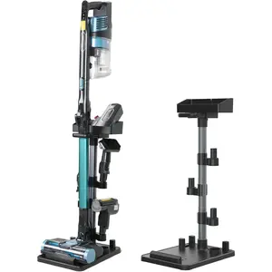 Cordless Adjustable Vacuum Cleaner Stand for Max. 1-4/5" Vac Wand, Universal Stick Vacuum Docking Station, Height Adjustment, 7 Accessory Holders, Storage Box, Black