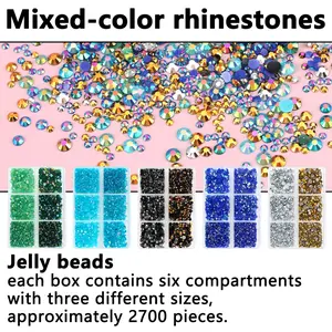 2700pcs Ab Jelly Transparent Rhinestones Set, 2/3/4mm Flat Back Resin Gems, DIY Craft Supplies, Phone Case Decor, Nail Art Accessories
