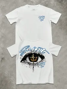 Men's Eye Pattern Printed Graphic T-Shirt, Round Neck Loose-Fitting Casual Short Sleeve Tee for Summer Activities, Comfortable Daily Wear Top, Menswear