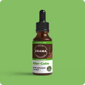 Grama Wellness Aller-Calm Organic Natural Allergy Relief Drops, Sinus & Immune Support for Kids & Adults, Calm, Non-Drowsy, Herbal Supplement with Stinging Nettle, Nettle Leaf, Turmeric - 30 Servings