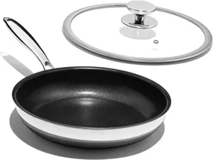 Nonstick Frying Pan Set  8" Titanium Ceramic Skillet with Lid, Stay-Cool Handle,, PTFE, PFOA-Free, , Dishwasher & Oven Safe, Compatible with All Cooktops