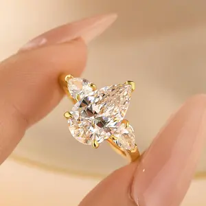 Maxine S925 Sterling Silver 4.0ct Pear Cut Three Stone Engagement Ring, Bridal Ring, 5A Cubic Zirconia Women's Ring Jewelry,Wedding Ring for Daily,Travel,Proposal,Birthday,Anniversary