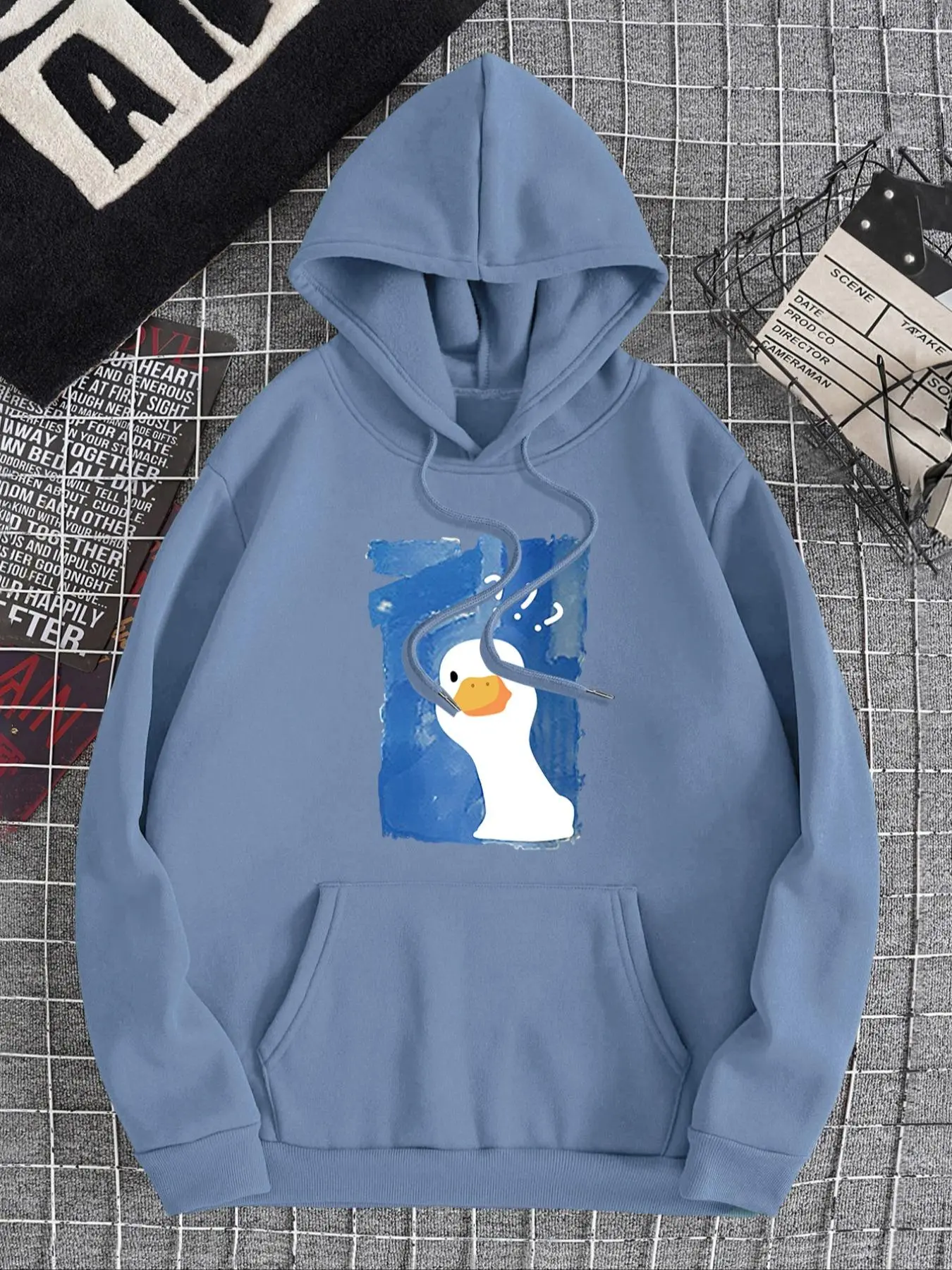 Men's Duck  Print Drop Shoulder Hoodie, Regular Fit Fashion Casual Drawstring Pocket Hooded Sweatshirt for Daily Holiday Outdoor Wear, Men Clothes for Fall & Winter