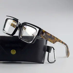 Thick Retro Square Acetate Reading Glasses Men Women Eyeglasses Frame Full Rim Black Leopard Color