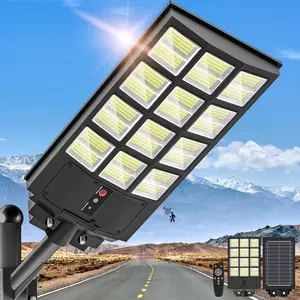 3000W Solar Street Lights Outdoor, Wide Angle Commercial Solar Lights Outdoor Dusk to Dawn, 6500K Flood Light with Motion Sensor, IP66 Waterproof Outside LED Street Light for Parking Lot, Yard