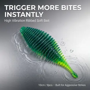 4" Ribbed Creature Bait – 8pcs Soft Plastic Lure, Strong Vibration Action for Bass Fishing