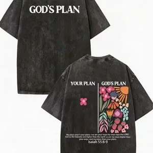 Men’s Vintage Washed Cotton T-Shirt – Acid Wash Tie-Dye Print Short Sleeve featuring “God’s Plan” scripture (Psalm 23:1) and “Hebrews 13:8,” casual faith apparel, retro street style, Christmas