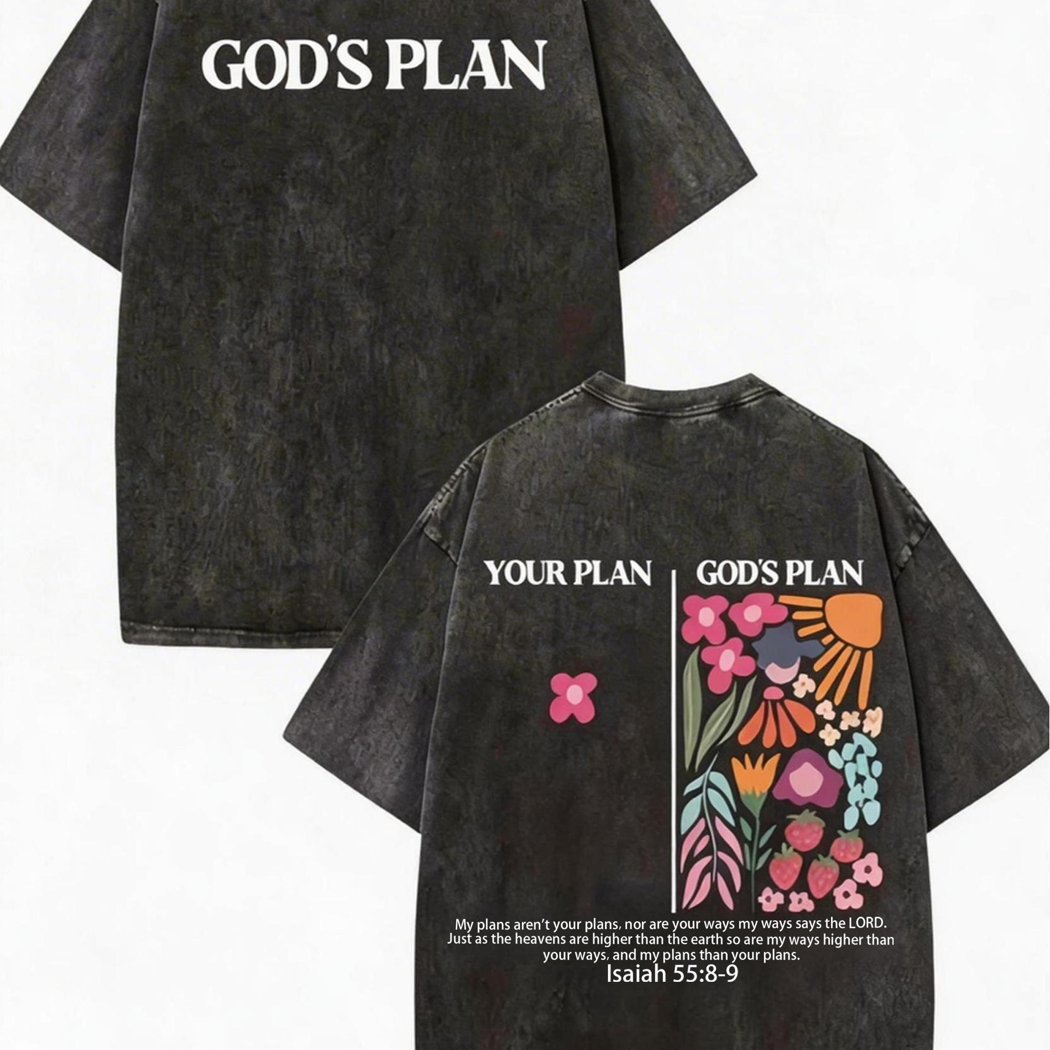 Men’s Vintage Washed Cotton T-Shirt – Acid Wash Tie-Dye Print Short Sleeve featuring “God’s Plan” scripture (Psalm 23:1) and “Hebrews 13:8,” casual faith apparel, retro street style, Christmas