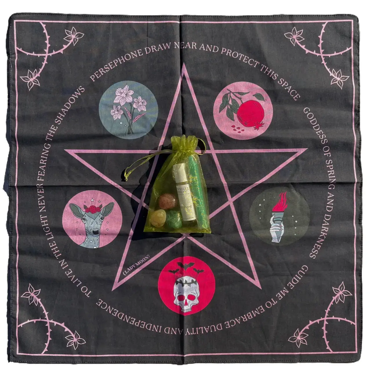 AMITYVILLE APOTHECARY Altar Kit with Lady Moon Co Cloth Ritual Oil Candle & Crystals Choose Aphrodite Hekate Persephone Protection Samhain Ancestor Bundle Flower Scented Aroma