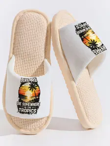 "Like Me Die Somewhere in the Tropics" Retro Sunset Palm Tree Slippers Cloud-Feeling Casual Vacation Vibe Indoor Outdoor Vacation Lover & Tropical Fan Must-Have