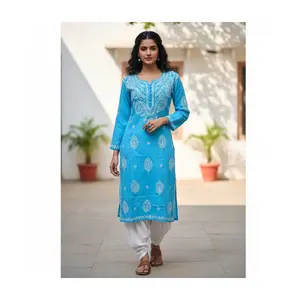#Top-27Stunning Blue Embroidered Kurti Traditional