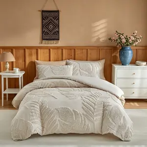 Tropical plant leaves duvet cover 2/3 set (1 duvet cover + 1/2 pillowcase), in neutral khaki color, with a bohemian style, plush high-quality bedding. Suitable for all seasons, available in 9 sizes, suitable for bedrooms, guest rooms, and accommodation