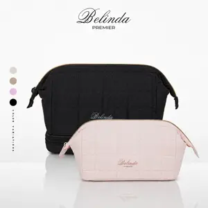 BELINDA 2 Size Makeup Bag: Size M (for daily essentials) and Size L (wet-dry separation, wipe-clean lining),TSA friendly,Puffy padded travel cosmetic organizer for women, wide-open makeup case for toiletries, accessories, and brushes,Gift for her or mom