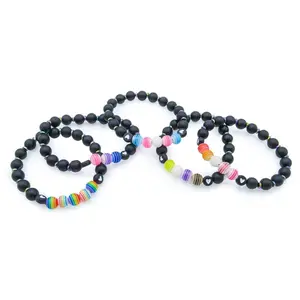 Pride Flag Stretch Bracelets with Colorful Beads Matte Onyx & Iridescent Hematite Spacers LGBTQIA+ Accessories Classic Rainbow Queer Pride MLM Pride