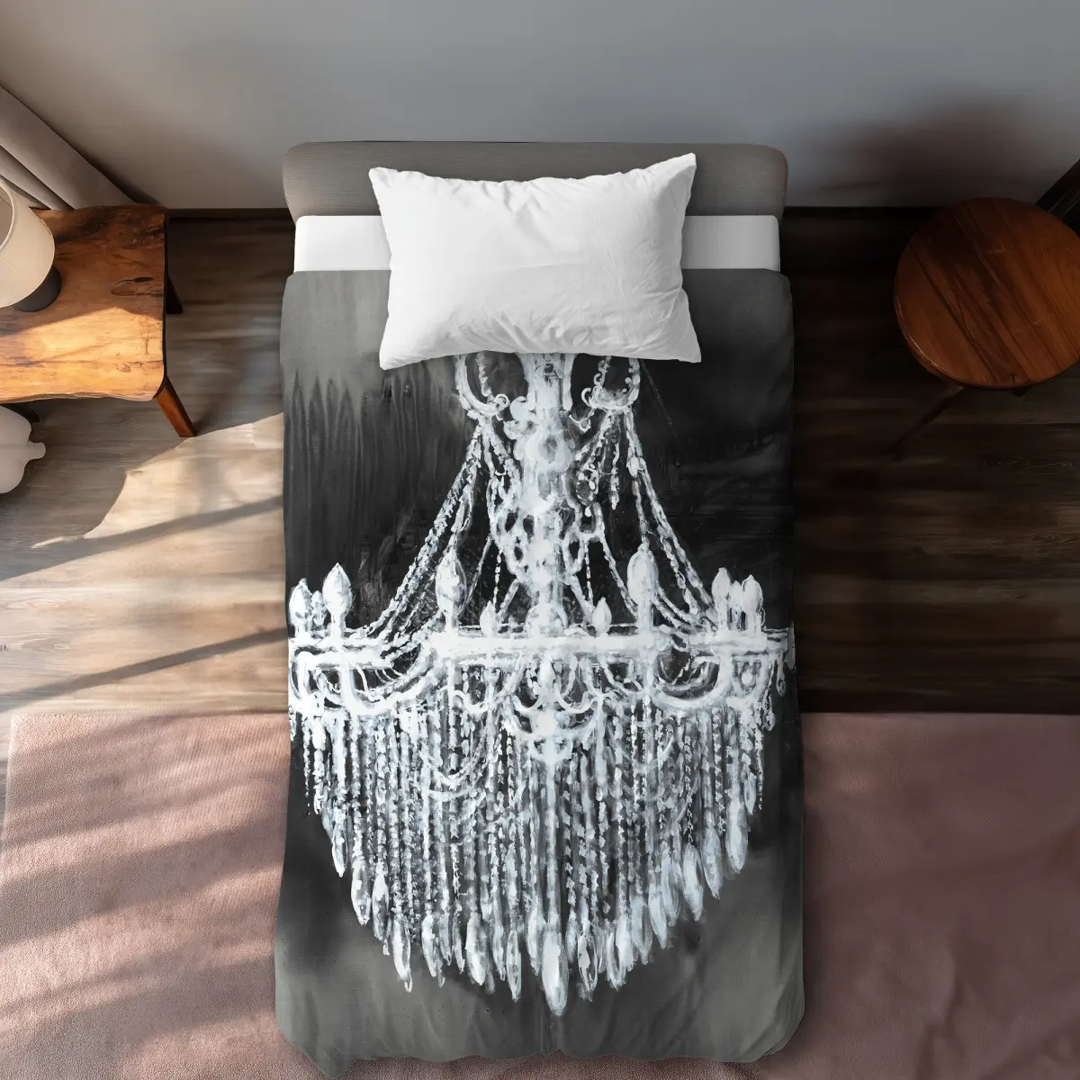 360 Stand Twin Extra Long Decorative Duvet Cover - Glam Chandelier Print Face, Monochrome Still Life Art Design, Machine Washable Bedding Linen Home Textile, Bedroom Bedding Set, Luxury Bedding