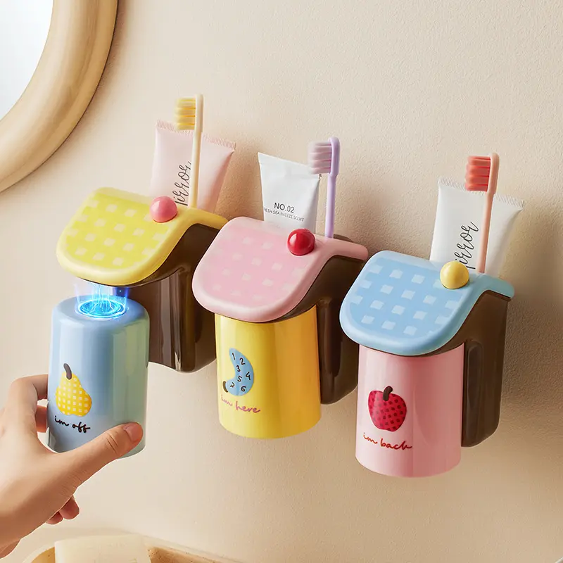 Punch-Free Magnetic Toothbrush Rack, Dopamine Style Inverted Mouthwash Cup Holder, Bathroom Wall Storage Organizer