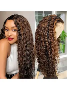 Highlight Lace Front Wig Human Hair 1B/30 Black And Brown Deep Wave Wigs Glueless Wigs Human Hair Pre Cut 13x4 HD Lace Frontal Wig Human Hair Pre Plucked With Baby Hair 180% Density Human Hair Bundles Human Hair Wavy