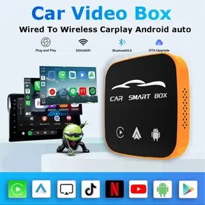 Wireless CarPlay adapter, compatible with iPhone and Android Auto, supports Netflix, AI box with TF card slot, plug-and-play with no installation required, easily set up in-car CarPlay video entertainment precise and convenient