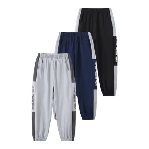 3 Pack boys' outdoor casual pants in spring and summer elastic waist flanging ankle printed pants 3-14 years old boys loose breathable children's casual pants Sport Specific Clothing Sports Clothing Set Track Pants Stretch Pants
