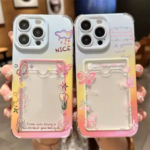 Card holder phone case with a back for storing cards and photos, compatible with iPhones, exquisite design, made of TPU material, shockproof and drop-resistant.