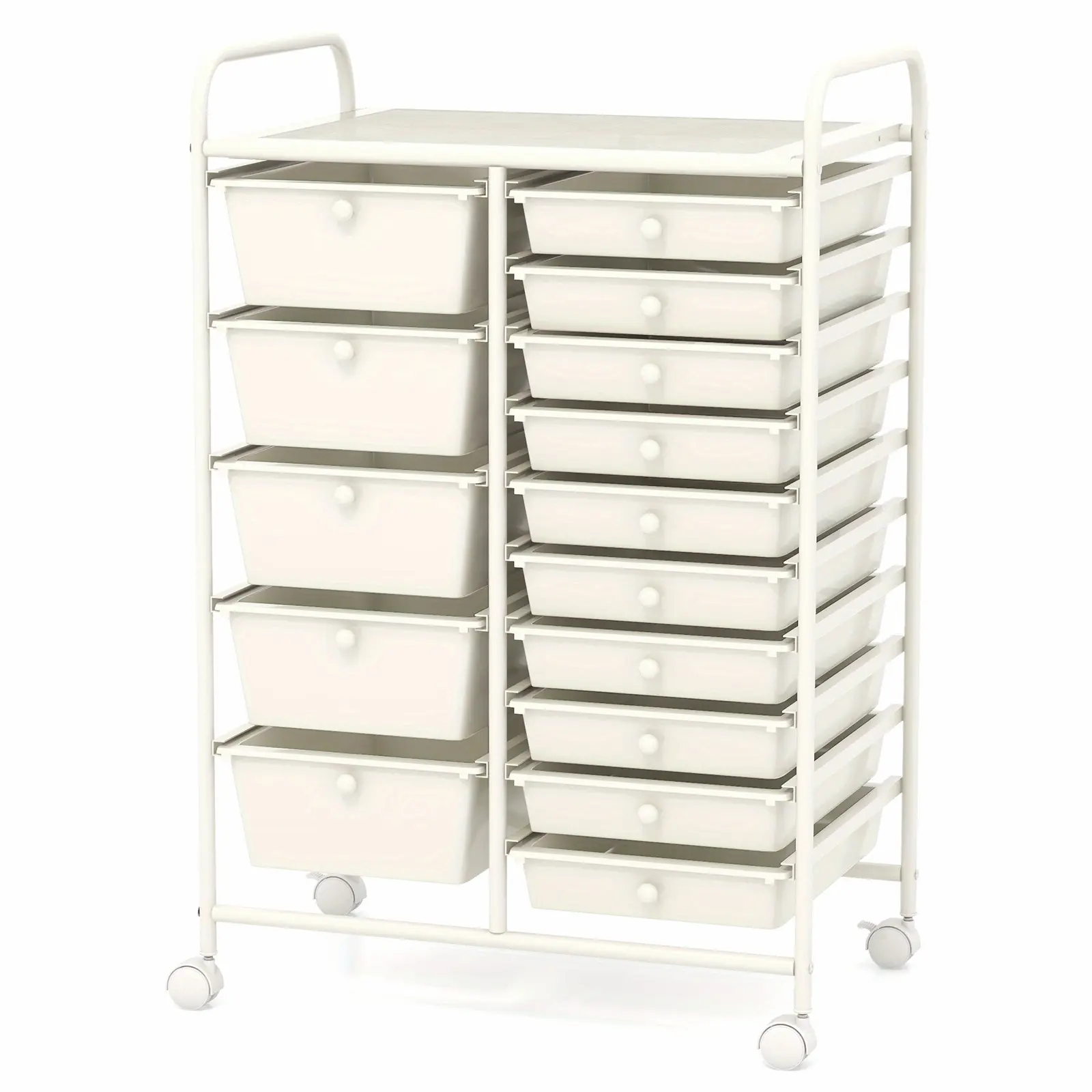 PETSITE 15 Drawer Rolling Storage Cart, Multipurpose Mobile Storage Organizer w/ Removable Drawers & Metal Frame, Utility Tools Scrapbook Paper Organizer on Wheels for Home, Office, School