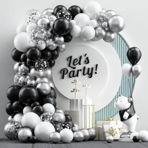 Black And Silver Balloons Garland Kit, 120Pcs Black Silver White Balloons Arch Kit With Silver Confetti Balloons For Birthday Graduation Engagements Baby Shower Anniversary Party Decorations