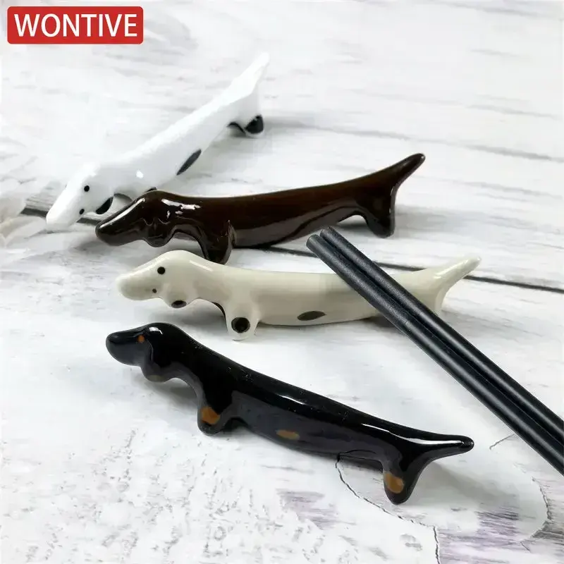 4pcs set Creative Retro Ceramic Chopstick Holder Dachshund Dog Shaped Dinnerware Stand Cute Home Table Decoration