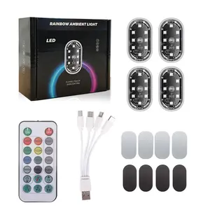 2/4/6/8 Packs Wireless RGB LED Flashing Lights – USB Rechargeable, Waterproof, Anti-Collision, Multi-Purpose 8 Color Ambient Lights for Bikes, Motorcycles, Car Decorative Safety Signal Lights